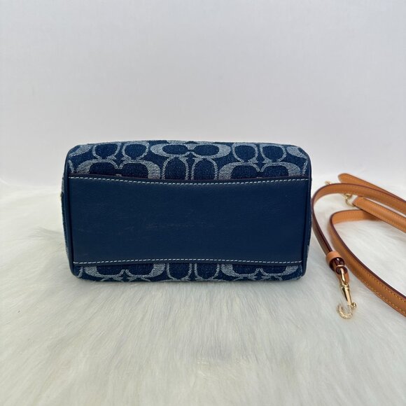Coach Denim Monogram Mini Boston Bag, Shoulder, Crossbody, or Handbag - Picture 6 of 10